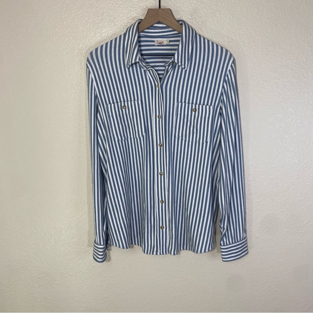 Faherty Legend Button Up Striped Sweater Shirt Long Sleeve Women’s Large Blue